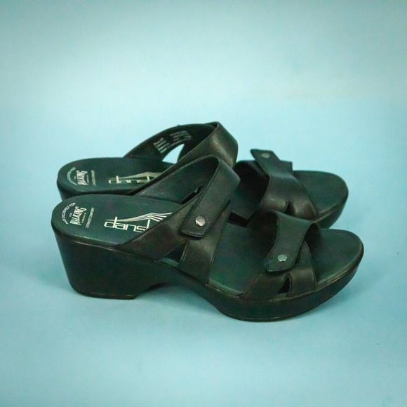 Dansko The Walking Company 37 Size 7 US Jodi Black Leather Strappy Wedge Sandals - Picture 3 of 7